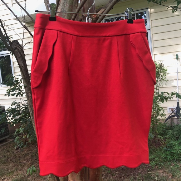 Anthro Red Scalloped Brink Pencil Skirt by Darling - Picture 2 of 11